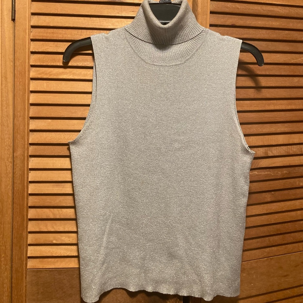 Causal Corner Annex Petite Vintage Grey with Silver Metallic Turtleneck Top